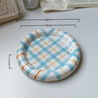 Klobiger Keramik-Dessertteller im Pastell-Karo-Design, Hochwertig für Nachmittagstee, Kuchen, Snacks, Zuhause