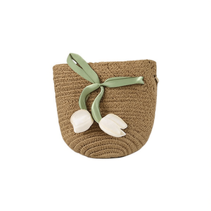 Bolso de paja tejido con diseño de tulipán, 12x14 cm, mini bandolera para mujer, bolso de mano de moda para verano - Product Image 1