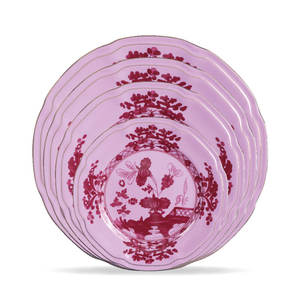 จานรองลายดอกไม้พอร์ซเลนขนาด 12 นิ้ว สีชมพูขอบทอง ทำจากโบนไชน่า วินเทจ เป็นมิตรกับสิ่งแวดล้อม ทนทาน ชุดจานอาหารค่ำลายสวยงาม - Product Image 1