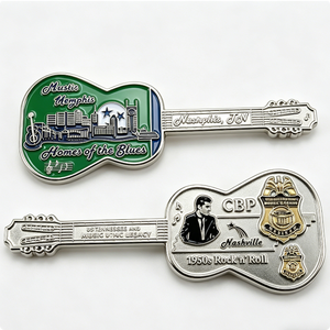 Pièce de monnaie commémorative personnalisée en forme de guitare, en émail dur, double face, en métal, pour souvenir, promotion ou cadeau - Product Image 4