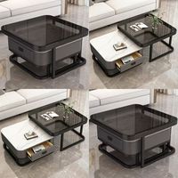 Table basse carrée en verre style ferme moderne et luxueuse, meuble TV en fer durable pour entrée et salon de petite maison