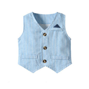 Conjunto de Ropa para Niños, Primavera y Otoño, Traje de Tres Piezas para Niños, Estilo Caballero, Azul a Rayas + Corbata de Moño, Conjuntos de Ropa para Bebés - Product Image 3
