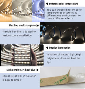 Tira de Iluminación LED <span class=keywords><strong>2835</strong></span>, 120 LED, 24 V, 12 W, Bajo Voltaje, IP67, Control Remoto, Regulable, 2700 K-6000 K, CRI90 - Product Image 3