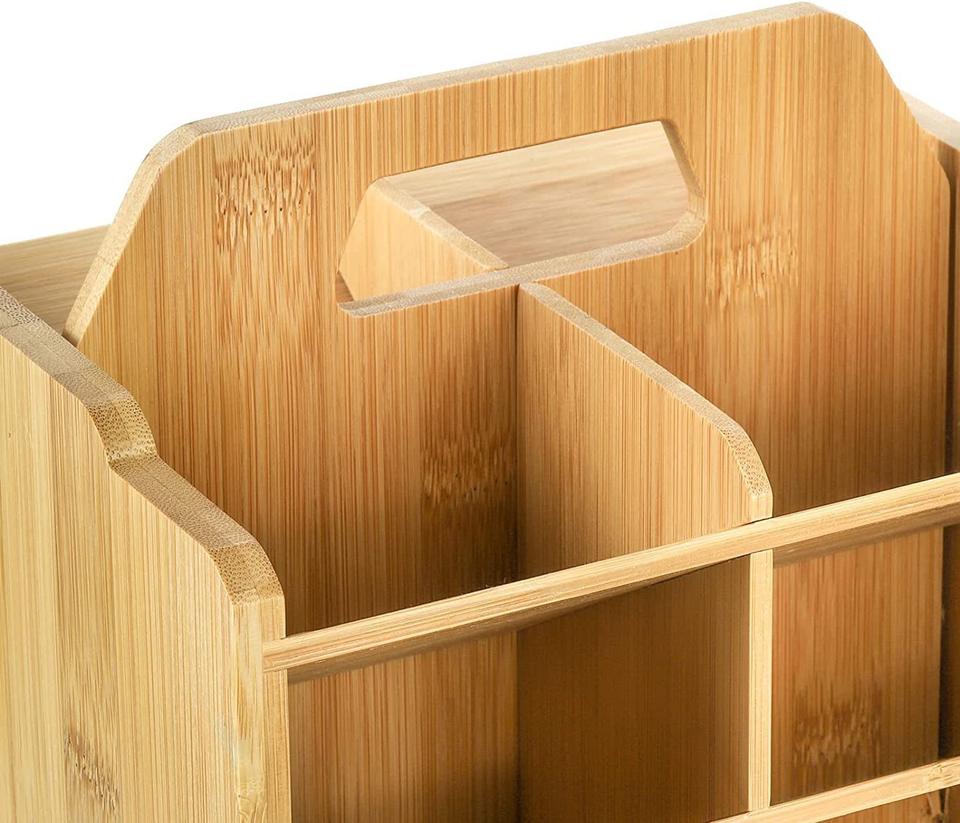 Bamboo Desk Organizer 360-Degree Rotating Pen Holder Office Pen Holder ...