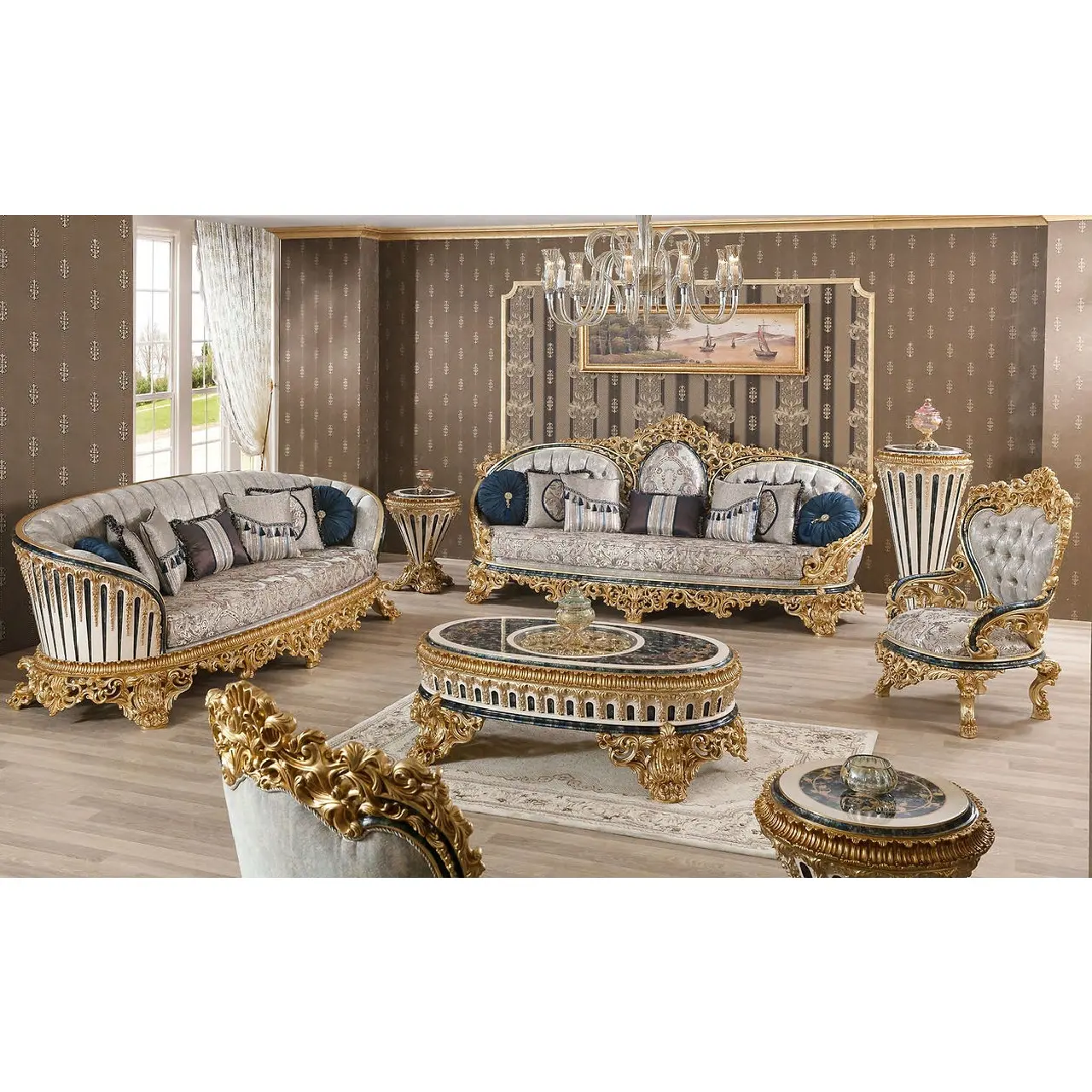 Traditional Homey Design European Style Couch Classic Royal Hand Carved Living Room Sofa Set