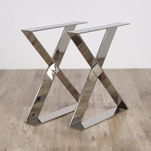 أرجل طاولة حديثة على شكل X من الفولاذ المقاوم للصدأ المصقول، قاعدة معدنية مسطحة متينة لطاولات الطعام والقهوة والمقاعد والمكاتب - Product Image 5