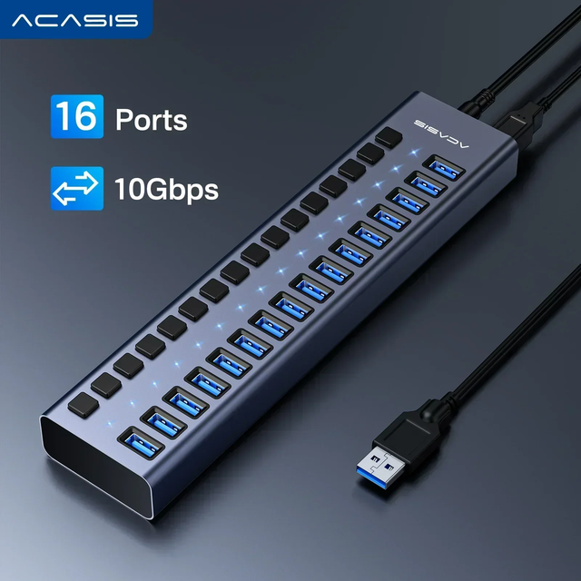 Acasis High-Speed Data Transfer Individual Switch 16 Ports USB Adapter Multi-Port USB Hub USB Splitter