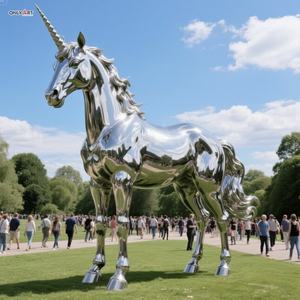 Grand support en acier inoxydable géant 304/316SS pour vernis à miroir de l'<span class=keywords><strong>Europe</strong></span> <span class=keywords><strong>mythe</strong></span> public de station personnalisée Sculpture de licorne pour la décoration de paysage - Product Image 1