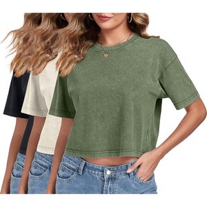 Camiseta Corta de Manga Corta para Mujer, Cuello Redondo Informal, Camiseta Básica Holgada de Verano, 100% Algodón Jersey Transpirable - Product Image 1