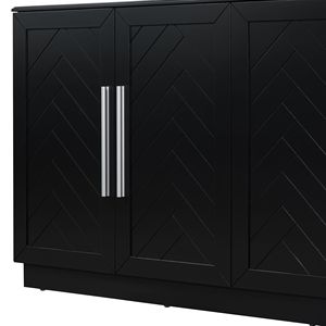 Aparador de madera de mango de almacenamiento grande DB TREXM, armario de buffet de 4 puertas con estantes ajustables y manijas plateadas para el hogar, Bar, cocina - Product Image 4