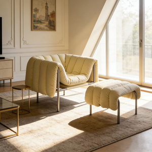 Sillón de Diseño Ergonómico Contemporáneo con Tapicería de Tela para Sala de Estar o Oficina - Product Image 4