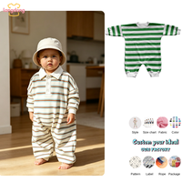 Combinaison à col côtelé rayé pour bébé garçon et fille, tenue une pièce en tricot côtelé à manches longues, barboteuse décontractée pour nourrisson
