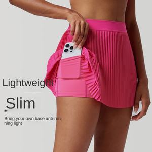 Jupe courte de sport pour femme Lulu personnalisée, en nylon/cachemire, été, anti-déchirure, course à pied, yoga, <span class=keywords><strong>couleur</strong></span> unie, golf, fitness, plissée, séchage rapide - Product Image 2