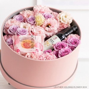 Customized Leather Display <b>Box</b> Round-shaped Paper Hug Bucket <b>Wedding</b> Bouquet Flower Package Chocolate and Jewelry Gift <b>Box</b> - Product Image 5