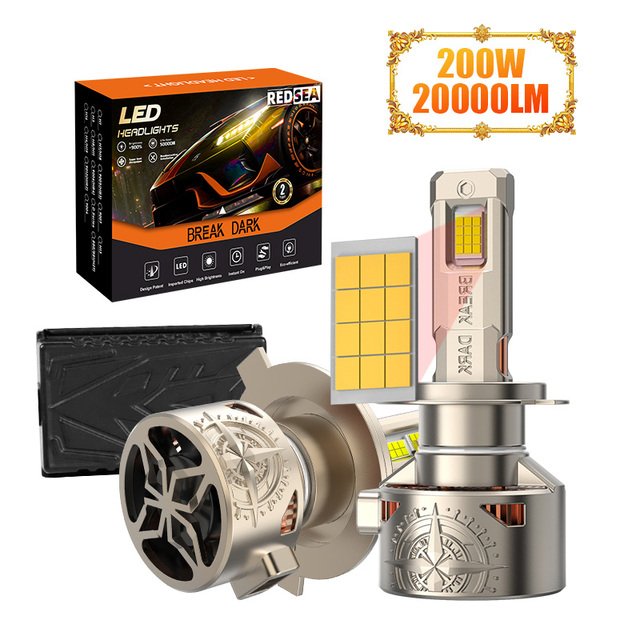 OFGO High Power R20 4575 Chips 200W 6500K 20000LM Led H7 H11 9005 9006 H4 Led 12-24V Double Copper Tubes Canbus Led Headlight