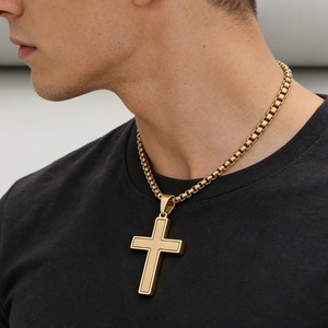 Collar con Colgante de Cruz de Acero Inoxidable Chapado en Oro Estilo Hip Hop, Amuleto Cristiano Punk con Cadena de Caja, Joyería de Moda para Hombres y Niños, Regalo - Product Image 6
