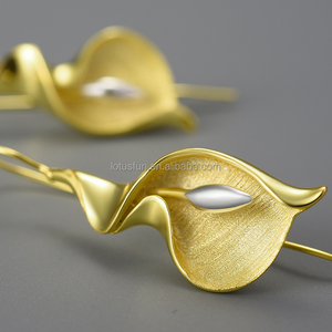Orecchini Pendenti Lotus Fun Fatti a Mano in Argento Sterling 925 Placcato <span class=keywords><strong>Oro</strong></span> 18k, Stile Retrò Francese Vintage, <span class=keywords><strong>Gioielli</strong></span> Raffinati per Donne - Product Image 3