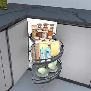 Modern 2-Layer Magic Kitchen Cabinet Lazy Organizer Wholesaler Factory Price Swing Tray Pull-Out <b>Basket</b> In-Cabinet Storage Space - Product Image 1
