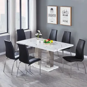 餐桌椅中密度纤维板框架豪华餐桌套装现代中密度纤维板白色高光餐桌