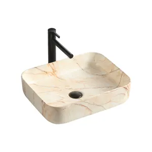 Water Transfer Ceramic Square Bathroom Art Table Top Sink Marble Decal Hand Wash Pedestal Bowl Basin