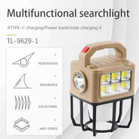 Projecteur de chantier portable solaire COB LED, rechargeable USB-C, avec batterie externe, étanche IP65, pour urgences, camping et réparations