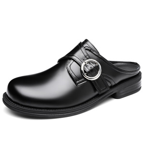 2026 Trendy Men's Mules Slides Retro Monk Shoes Round Toe <b>Half</b> Slippers Casual <b>Slip</b>-On Style - Product Image 5