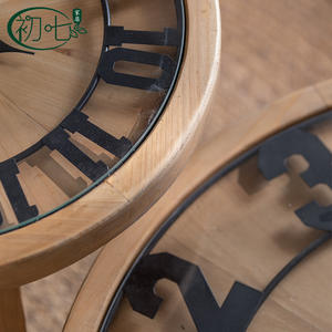 Vintage Style Coffee <b>Table</b> With Glass <b>Top</b> Solid <b>Wood</b> Round <b>Table</b> For Living Room Retro Design Small Size A2805 - Product Image 4