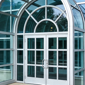 Puerta de Entrada Arqueada de Hierro Forjado Personalizada OUTUS, Moderna, Comercial, con Marco de Acero y Vidrio, para Restaurante y Hotel - Product Image 1