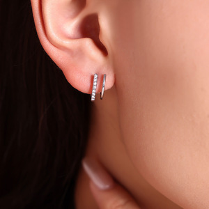 Gold Plated Huggie <b>Earrings</b> For Women <b>Crystal</b> Rhinestone Geometric <b>Studs</b> Trendy Fashion Jewelry - Product Image 2