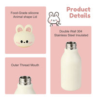 Bouteille d'eau en acier inoxydable de 420 ml (14 oz) avec couvercle en silicone à motif animal et revêtement intérieur en céramique, double paroi isolée pour enfants
