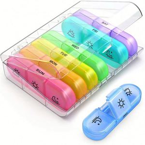 กล่องยาแบบพกพา 21 ช่อง สำหรับ 7 วัน สีสันสดใส กล่องเก็บยาพลาสติก - Product Image 1