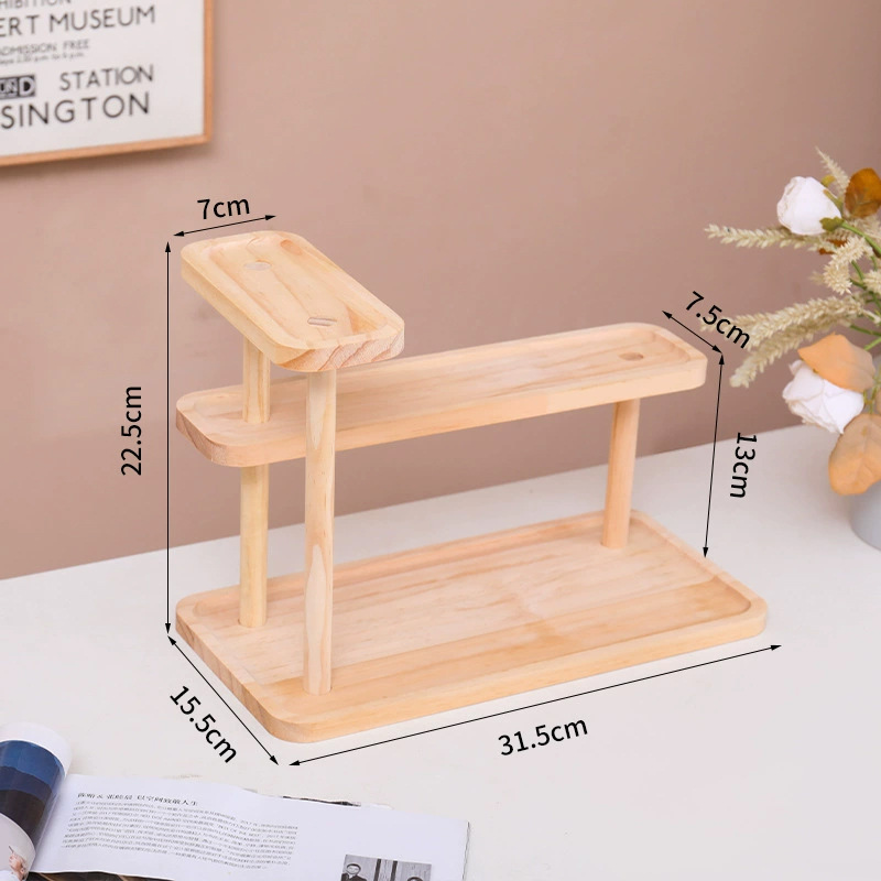 Three-tier long tray shelf [natural wood color]