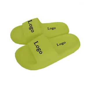 Anti Slip Flat Green Color Women Indoor Bathroom EVA Thick Soft Bottom Custom Logo Printing Slide EVA Slide Slippers