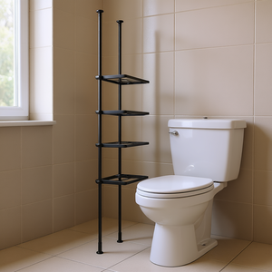 Étagère de rangement à 4 niveaux pour salle de bain, à poser au-dessus des toilettes, gain de place, en métal, design minimaliste, fixation murale en coin - Product Image 2