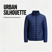 Chaqueta Acolchada Ligera con Cuello Alto para Hombre, Color Azul Marino, Ropa Casual de Invierno, Abrigo Acolchado para Uso Diario Urbano