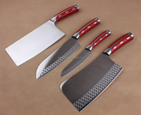 Ensemble de couteaux de cuisine en acier inoxydable de qualité supérieure revêtus de titane 5 pièces avec manche en bois Pakka ou en bois naturel