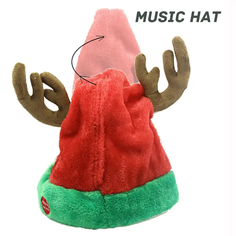 Musical Christmas Hat Singing Dancing Hat Plush Funny Christmas Decorations Santa Claus Reindeer Antler Hat