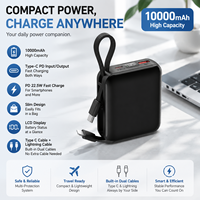 Banco de Energía Portátil de 10000mAh con Cable Dual Integrado Tipo C, Carga Rápida PD de 22.5W, Pantalla LCD, Paquete de Batería