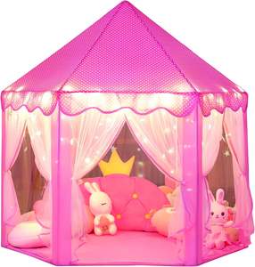 Tienda de Campaña Infantil de Princesa Rosa al por Mayor para Niñas, Casa de Juegos Hexagonal con Luces de Estrellas de Hadas y Alfombra Suave - Product Image 3