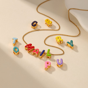 <span class=keywords><strong>Collana</strong></span> Classica in Rame Placcato Oro 18K con Ciondolo a Lettera Smaltata, Catena Sportiva Fai-da-Te, <span class=keywords><strong>Collana</strong></span> Personalizzabile - Product Image 4