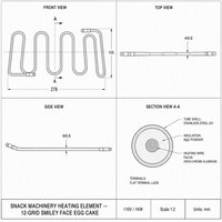 Élément chauffant OEM 110V 1KW pour machine à gaufres en forme de visage souriant à 12 grilles, en acier inoxydable SS201, serpentin tubulaire de 6,6 mm