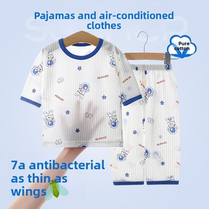 <span class=keywords><strong>Pyjama</strong></span> d'été pour garçons en coton peigné antibactérien et anti-humidité, sans coutures, fin, à manches trois-quarts, motif dessin animé - Product Image 3