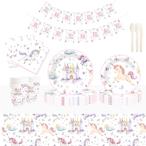 Decoraciones de Cumpleaños de Unicornio DAMAI, Plato de Papel con Diseño de Castillo y Unicornio, Vasos de Papel y Servilletas para Fiesta de Cumpleaños Infantil - Product Image 1