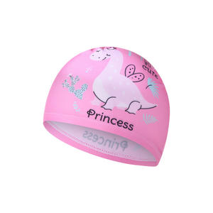 Gorro de natación de dinosaurio de dibujos animados para niños, poliéster, elástico, impermeable, cómodo para nadar - Product Image 3