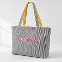 Sac fourre-tout réversible rayé en toile de coton poly, prêt à être expédié, avec option logo pour la vente en gros aux boutiques et l'approvisionnement OEM
