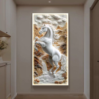 Cuadro de Porcelana con Cristales y Caballos, Estilo Moderno y Lujoso, para Sala de Estar o Porche, con Luz LED de Control Remoto, Decoración de Pared