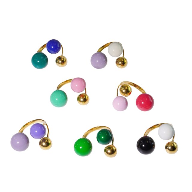 Vintage Geometric Ball Glass Natural Stone Opening Ring Fashion Design Three Spherical Color Oil Drop Ring for Women