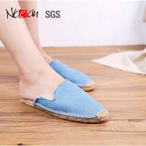 Nicecin-Zapatillas de tela vaquera transpirables para mujer, <span class=keywords><strong>chanclas</strong></span> de tacón plano de lino, color sólido, informales, azul, <span class=keywords><strong>alpargatas</strong></span>, venta al por mayor - Product Image 3