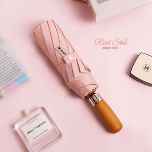 Parapluie anti-UV de 23 pouces à ouverture et fermeture automatiques, résistant au vent, avec logo personnalisé et manche en bois de haute qualité - Product Image 3