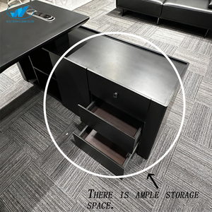 Volledig zwart gelakte houten CEO-baas manager bureautafel moderne directiebureau thuiskantoor computertafel L-vormig bureau voor thuis - Product Image 5